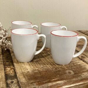 Corelle 11 oz Stoneware Mug, Set of 4 White with Red Rim